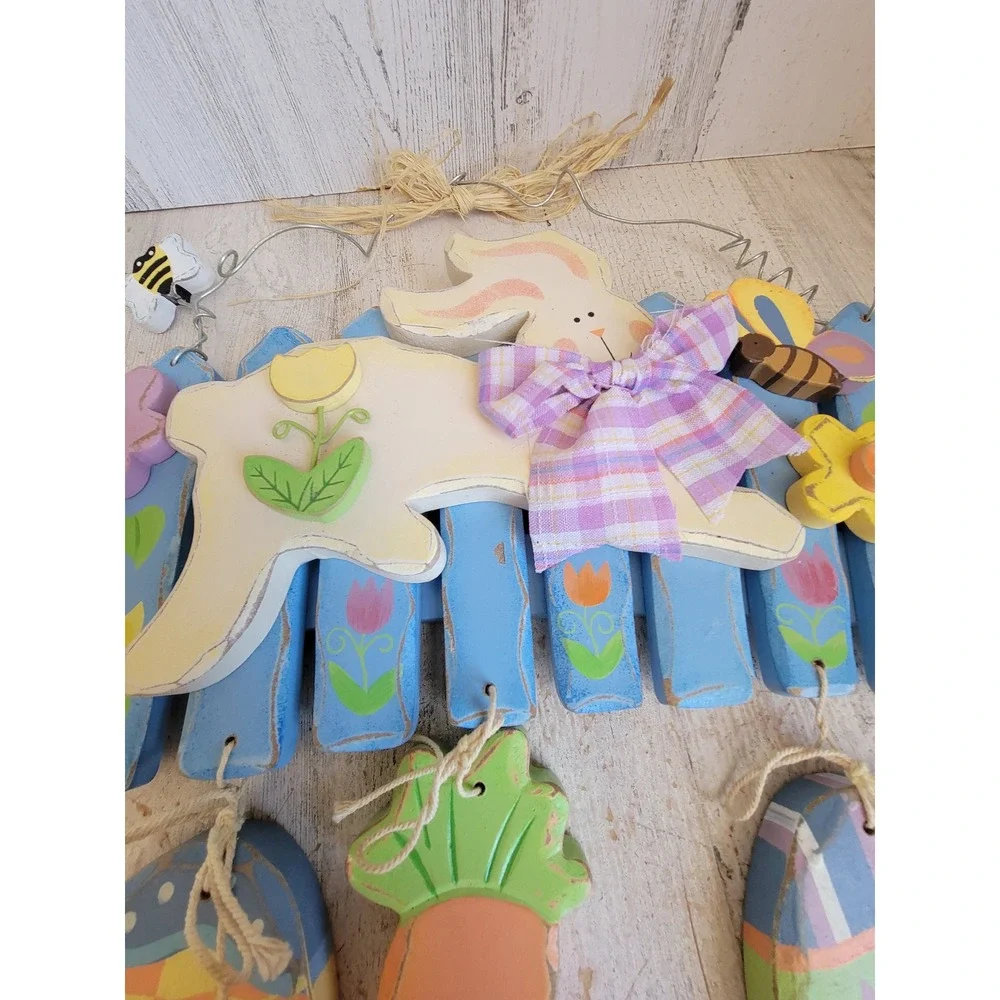 Easter bunny hop spring wooden egg wall hanging home decor flower rabbit